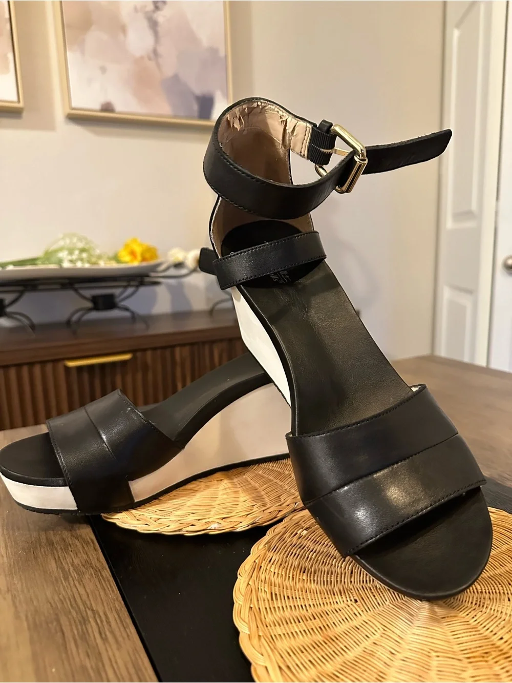 Dr. Scholl's Black and White Wedge Sandals